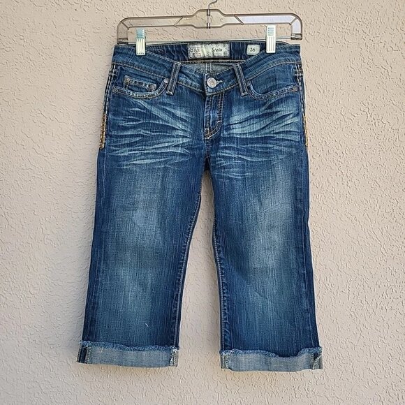 BKE Payton Woman's Medium Wash Bedazzled Skinny Mid-Rise Jeans Sz 27R - Picture 1 of 6